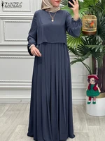 Robes Patchwork Printemps Femme 2026 ZANZEA Abaya Musulmane Élégante à Manches Longues Unie Plissée Robe d'été Vêtements Islamiques 5