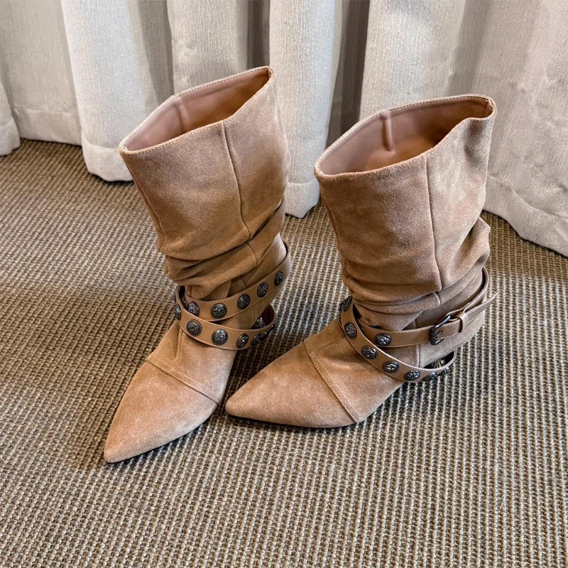 BANFANG Women's Ankle Boots 6cm Pointed Rivet Fashion Boots Design Luxury Brand Casual Versatile High Quality Shoes For Woman
