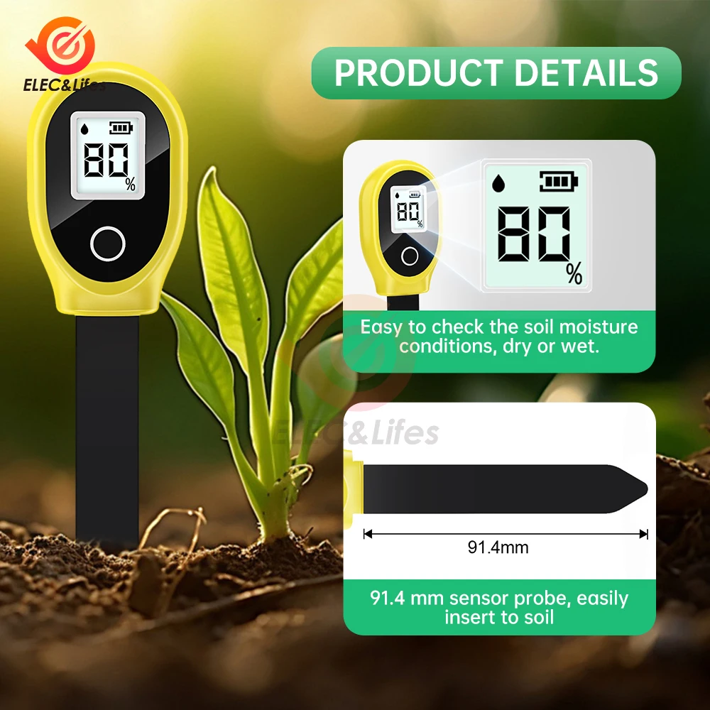 Soil Moisture Sensor Monitor Plants Flower Moist Testing Tool Soil Hygrometer Plant Detector Garden Care Planting Humidity Meter