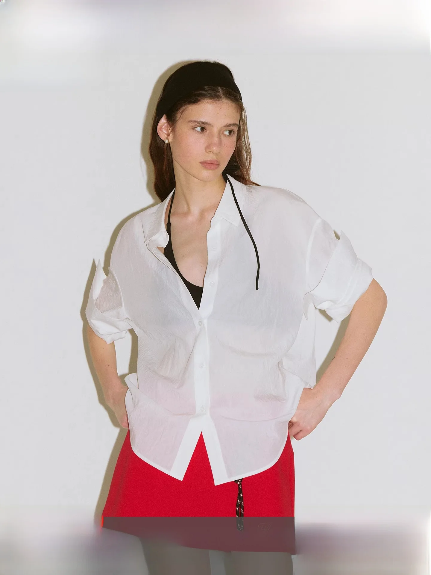 

Fano Summer mat Handmade ort Sve irt Women's l Mother-of-Pearl Button up irt Korean Sle Loose Fit