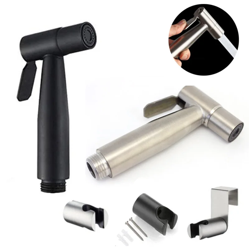 Protable Self Cleaning Hand Toilet bidet Sprayer Gun black Stainless Steel Anal Faucet wc wash cleaning Shower Head wall holder