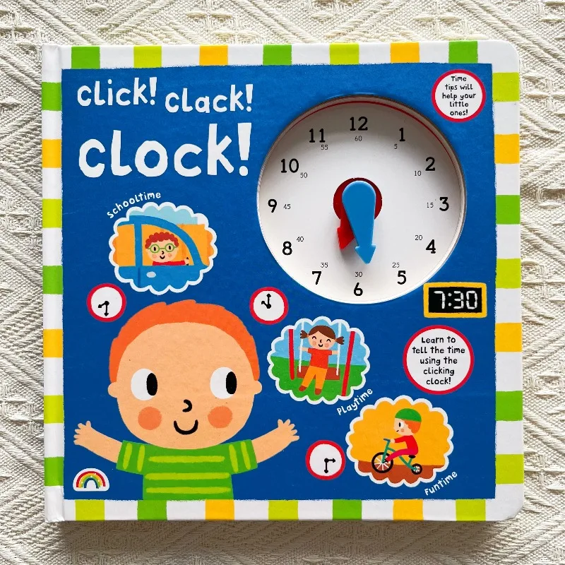 Libro de cartón para bebés, libro táctil y sensorial, 1-6 años, edición en inglés, educación para la primera infancia, ¡Haz clic! ¡Clac! ¡Reloj! Relojes Educativos