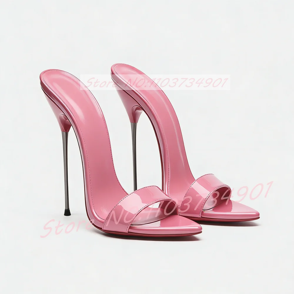 Mules de Tacón de Aguja Ultrafinos Metálicos Dorados de 16 CM para Mujer, Sandalias Sexys con Punta en Pico, Mules Femeninos de Charol, Talla 46
