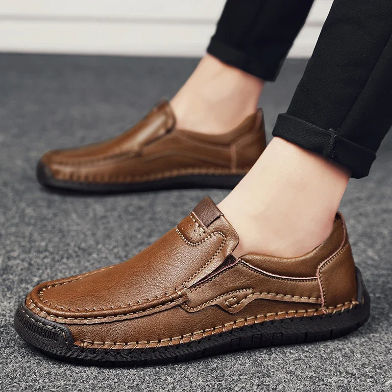 

Men's leather shoes brand design casual men's loafers men's new slip-on shoes, breathable galoshes, flats, driving shoes38-48