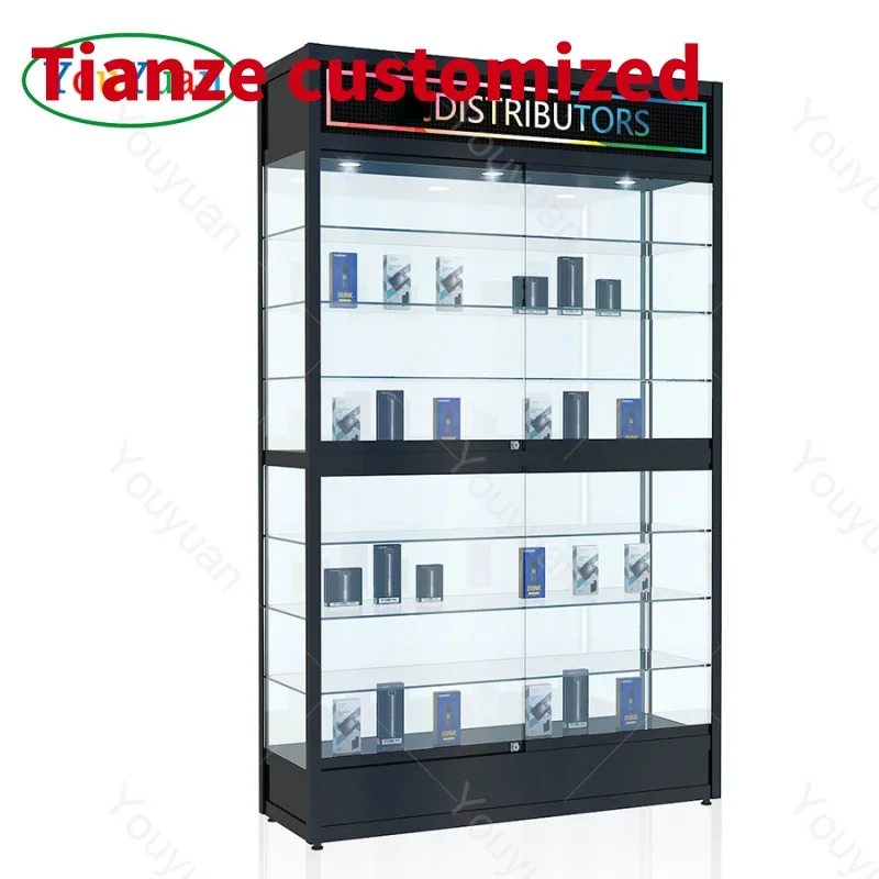 (Customized) decorative smoke shop led light cheap display showcase retail glass display with lighting