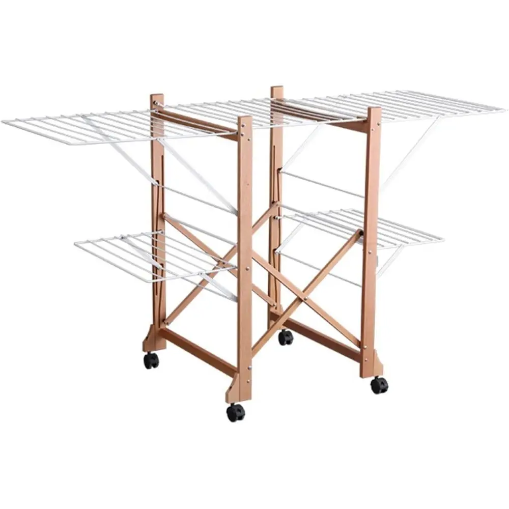 

Прочная 2-уровневая деревянная сушилка для белья для использования в помещении и на улице, компактное и портативное решение для сушки белья