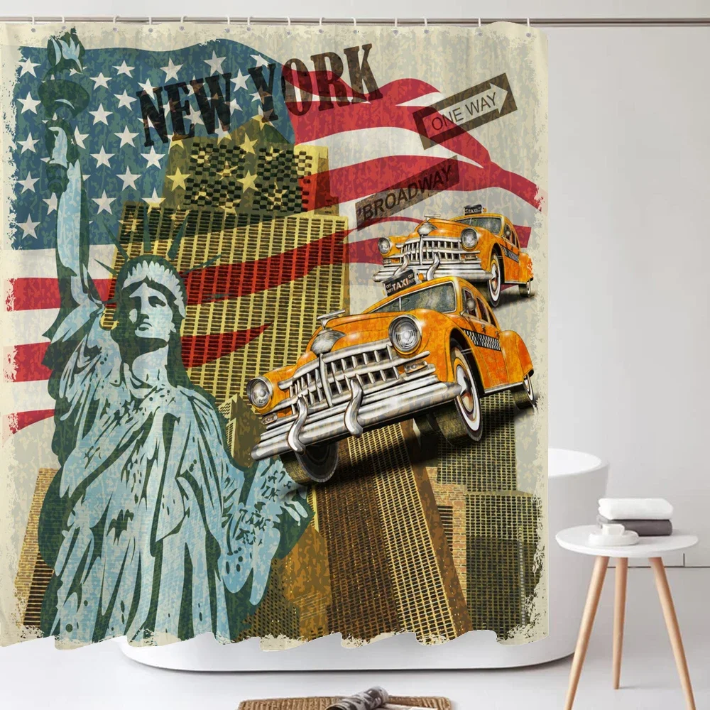 Póster de nostalgia Vintage europea, cortina de ducha estilo periódico de Londres, decoración de cortina de baño 180*180CM con ganchos