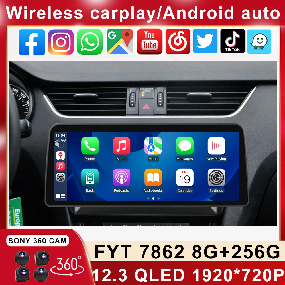 

Автомобильный стереопроигрыватель 12,3*1920 QLED для SKODA Octavia 3 A7 720-2013 Android, мультимедийный видеоплеер, головное устройство Carplay Auto SWC