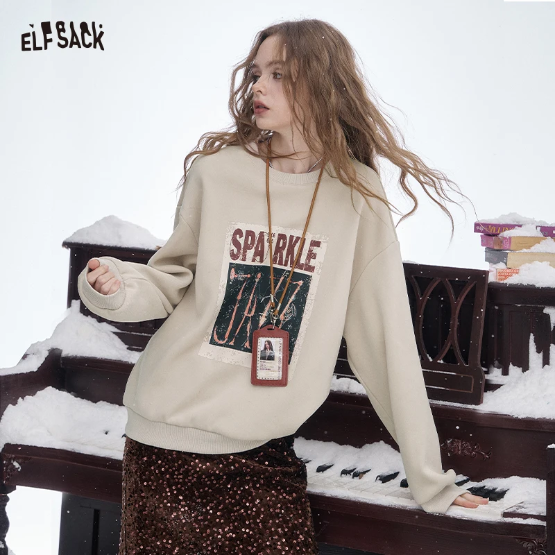 

ELFSACK 2025 Winter New Arrivals Casual Suede Bear 3D Embroidery Loose Hoodie For Woman