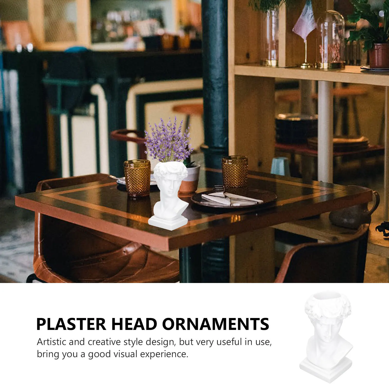 

David Head Sculpture Vase Premium Gypsum Artistic Tabletop Ornament for Home Office Decor Flower Arrangement Pen Holder Makeup