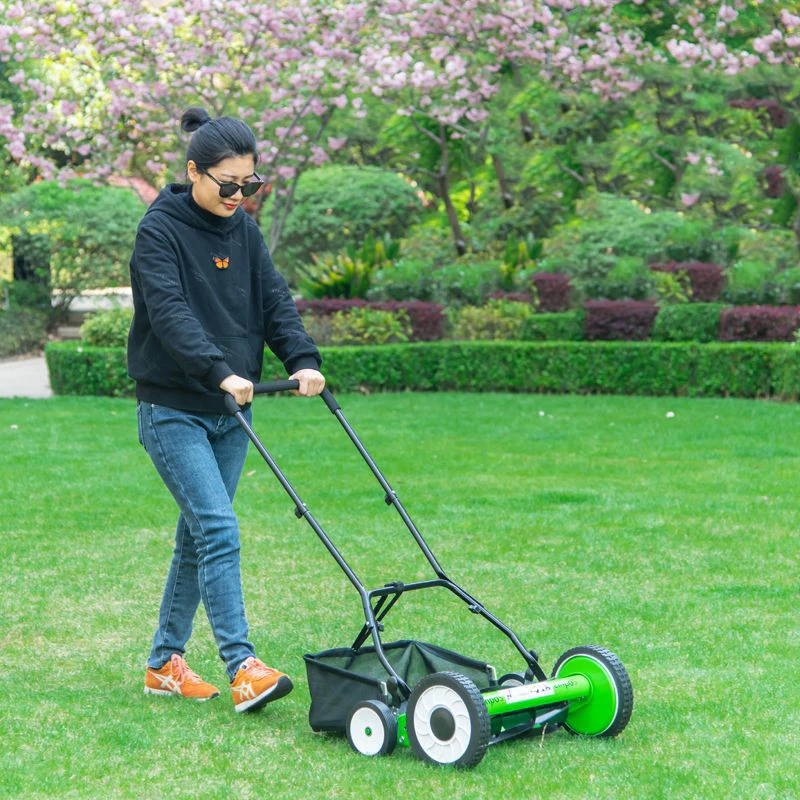 16 20 Inch Manual Push Lawn Mower Small Home Garden Grass Trimmer Foldable Adjustable Hand Mower Portable Lawn Care Tool
