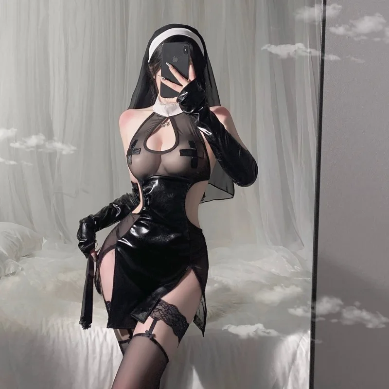 Ladies' Sexy Lingerie Sexy Nun Uniform Seduction on The Bed SM Without Taking Off The Battle Robe Pajamas Hot and Passionate