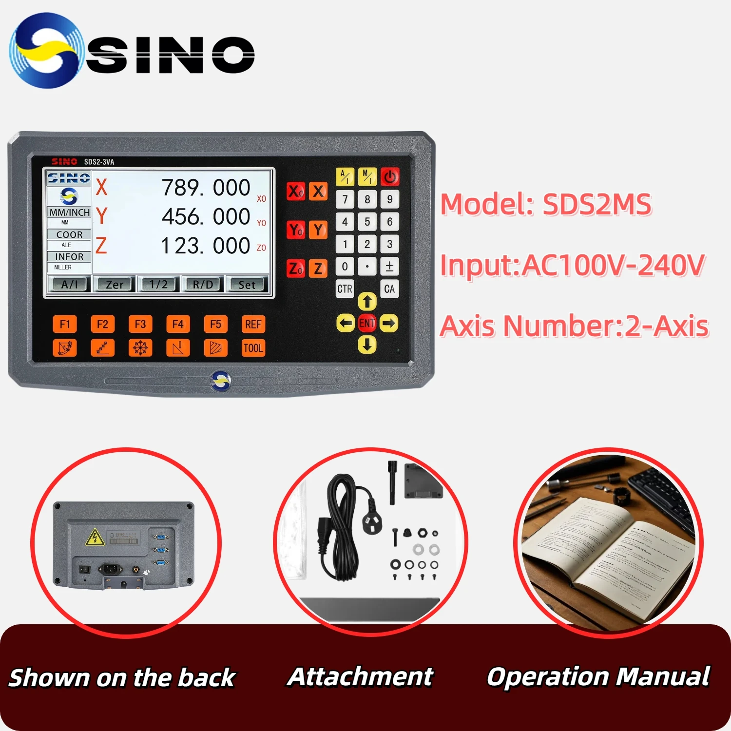 NEW SINO SDS2-3VA 3 Axis LCD DRO Digital Readout Kit with 3pcs 1um or 5um DRO Linear Scale Grating Glass Ruler for Milling Lathe