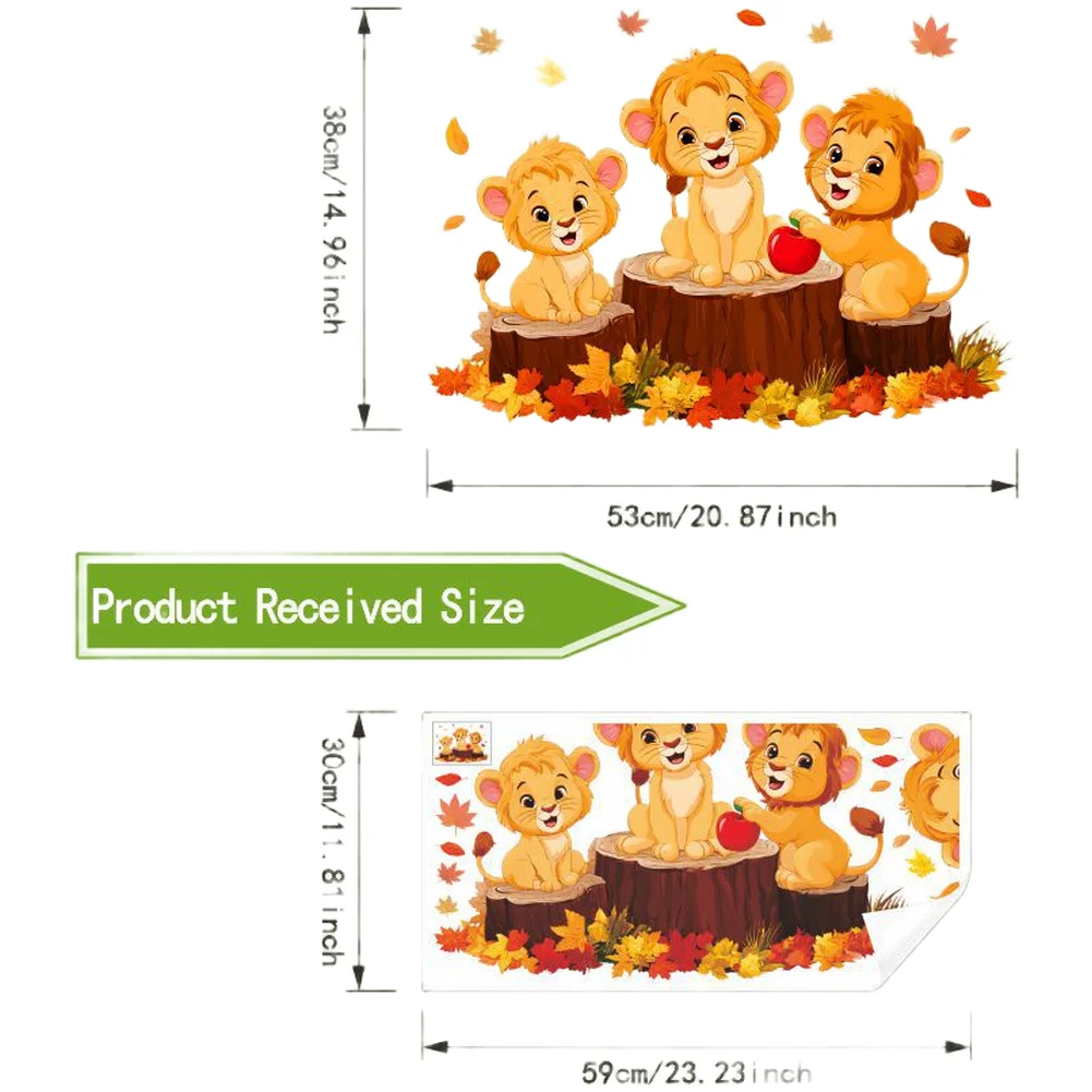 Lion Static Cling Window Sticker PVC Material 59cm x 30cm Orange Decal for Children Room Glass Mirror Tiles Painted Walls