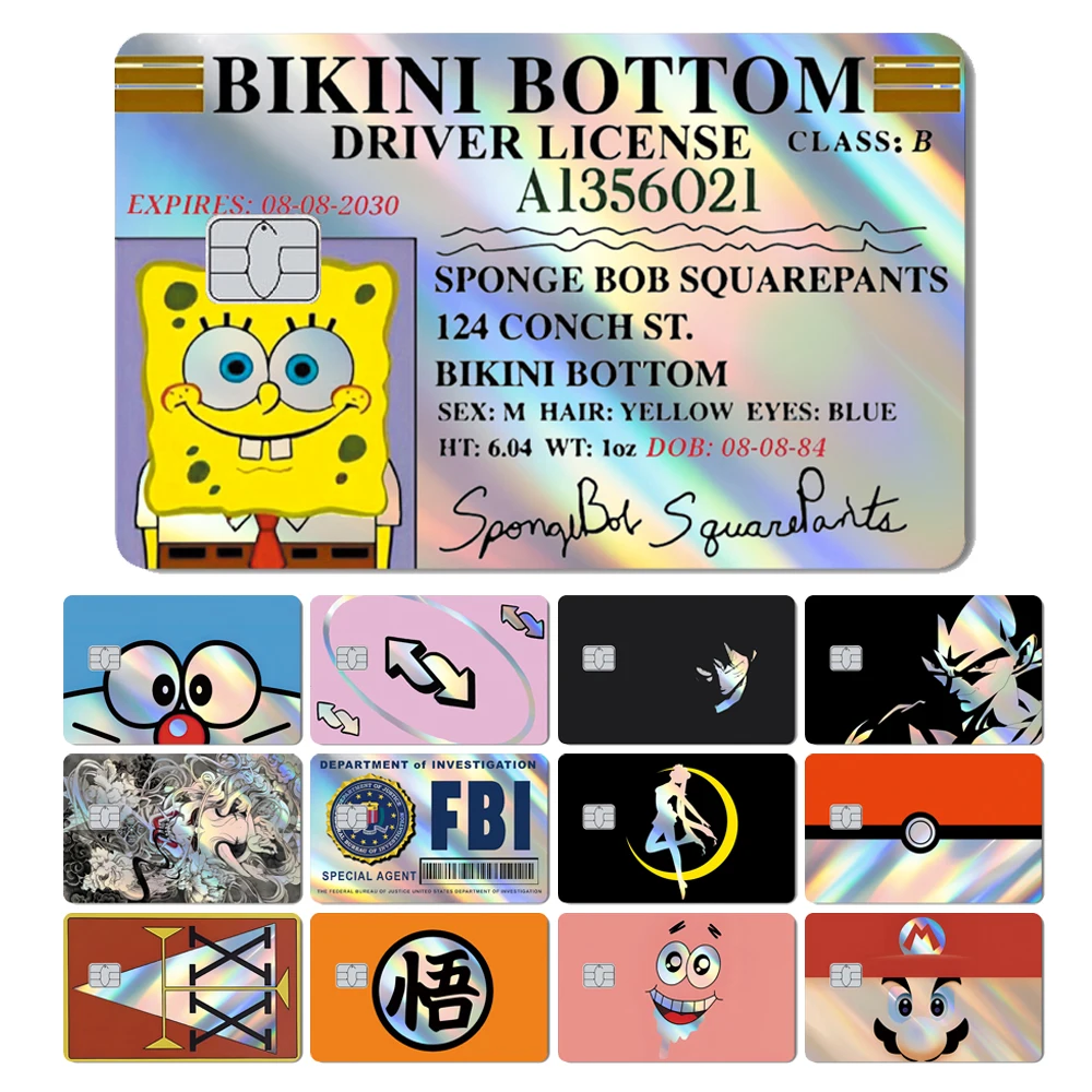 Patrick Star Spongebob Super Mario Dragon Ball Pokemon Laser Holographic Sticker Film Skin Cover for Credit Debit Card