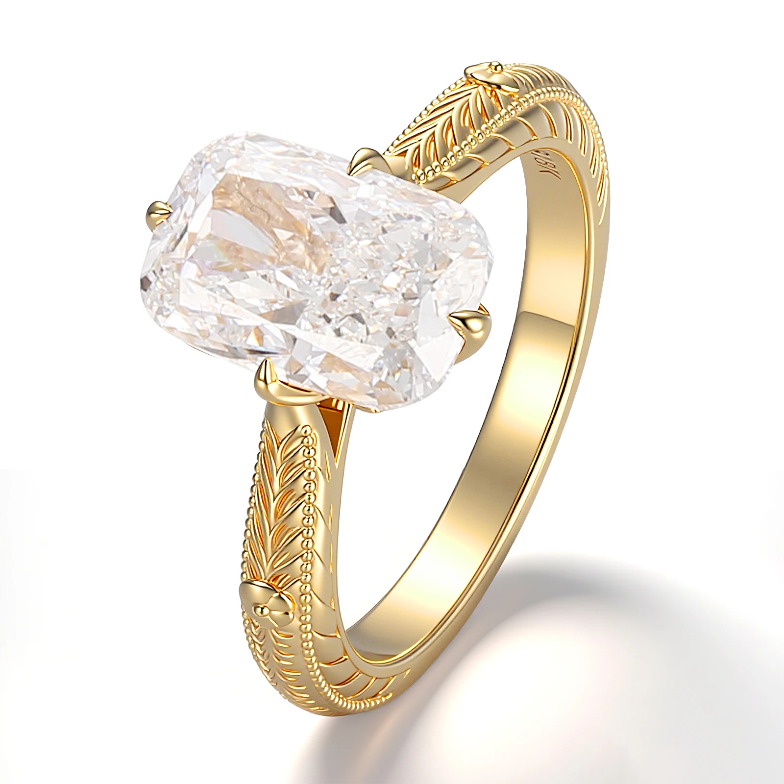 Provence Jewelry 18K Yellow Gold DEF Lab Diamond Ring with Radiant cut For Women Wedding Anniversary Birthday Gift view 3