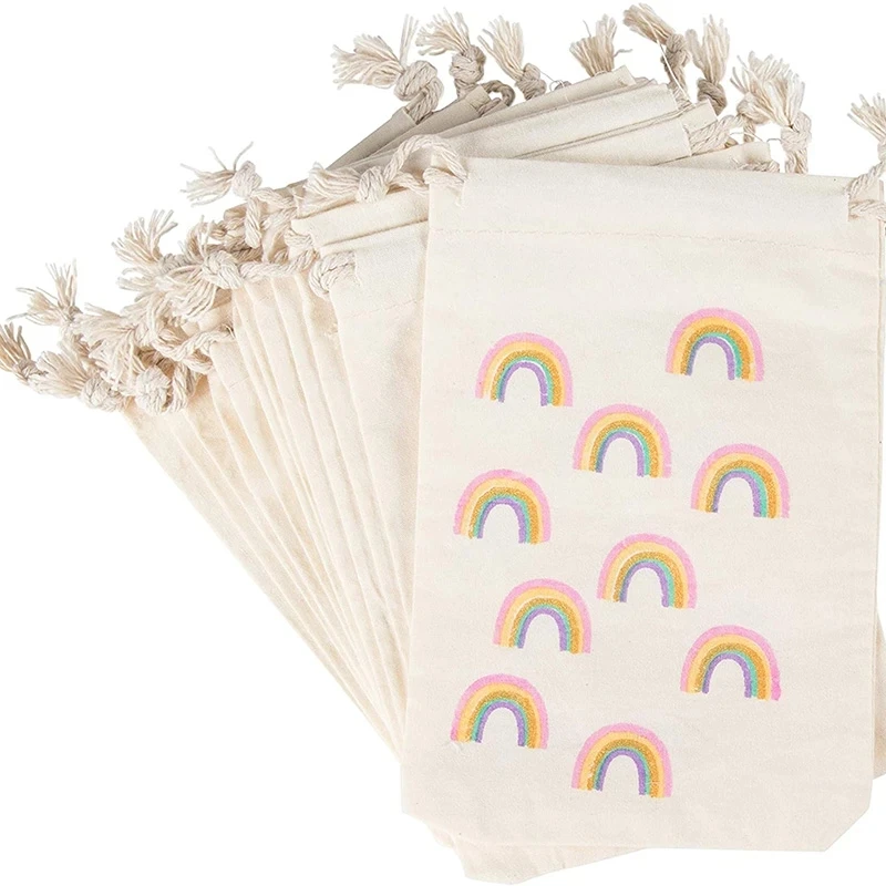 5pcs Drawstring candy gift bag Rainbow farm Unicorn theme first 1st Birthday baby shower Party rustic country wedding decoration