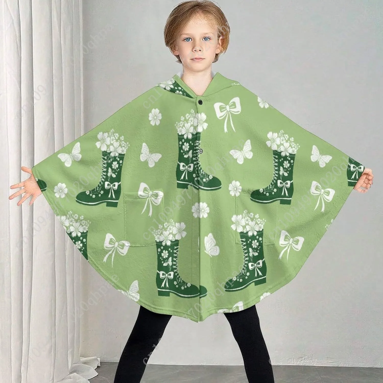 Уютный фланелевой свитер-одеяло, зеленые ботинки с цветами, толстовка большого размера с карманами для детей и подростков