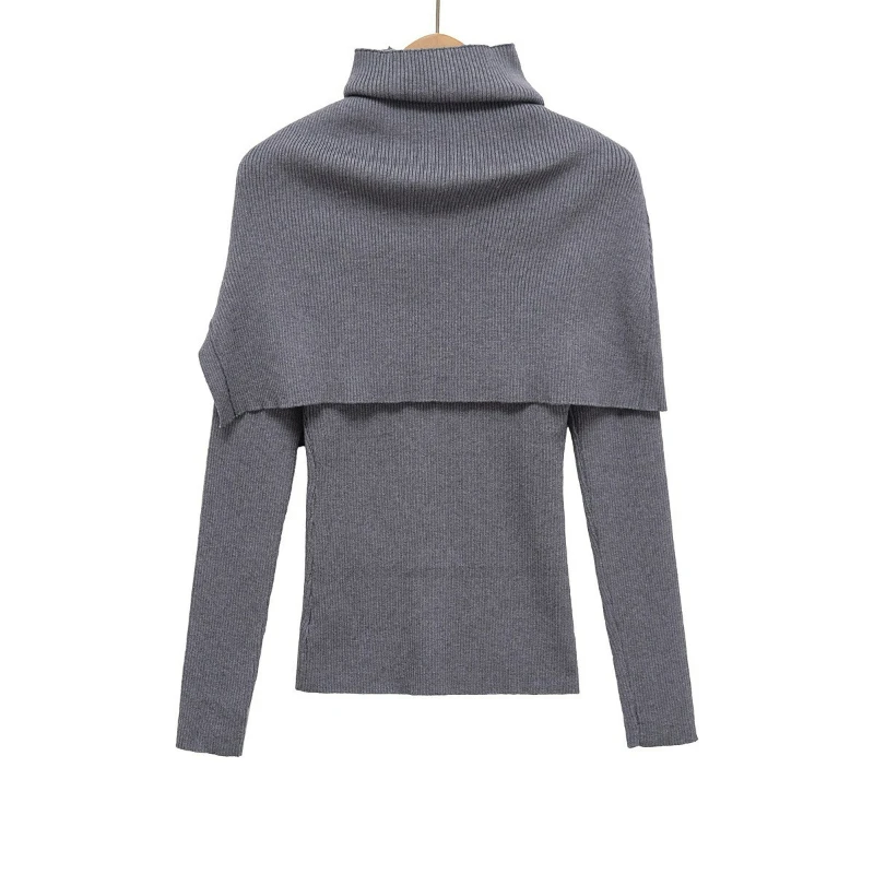 The New Autumn 2026 Collection Features A High-end Retro Niche Design Irregular High-neck Cape with Metal Buttons Slim Sweater