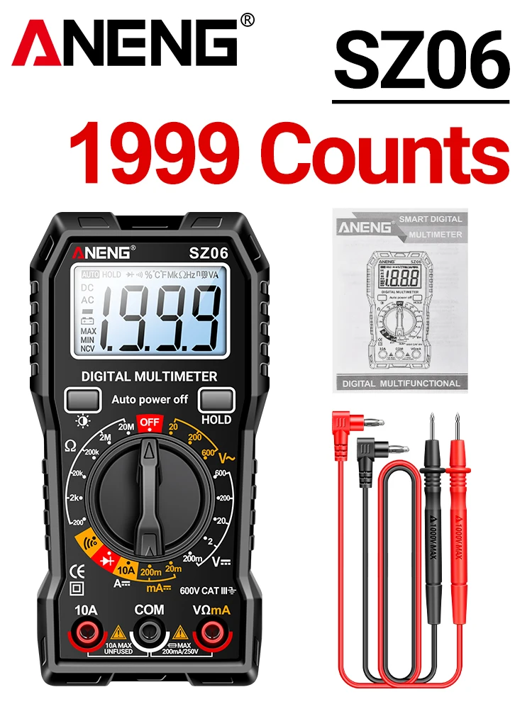 Digitalmultimeter ANENG SZ06 1999 Zählung AC/DC Amperemeter 600 V Voltmeter Multimetr Widerstand Meter Diodentest LCD Hintergrundbeleuchtung Ohm Werkzeug