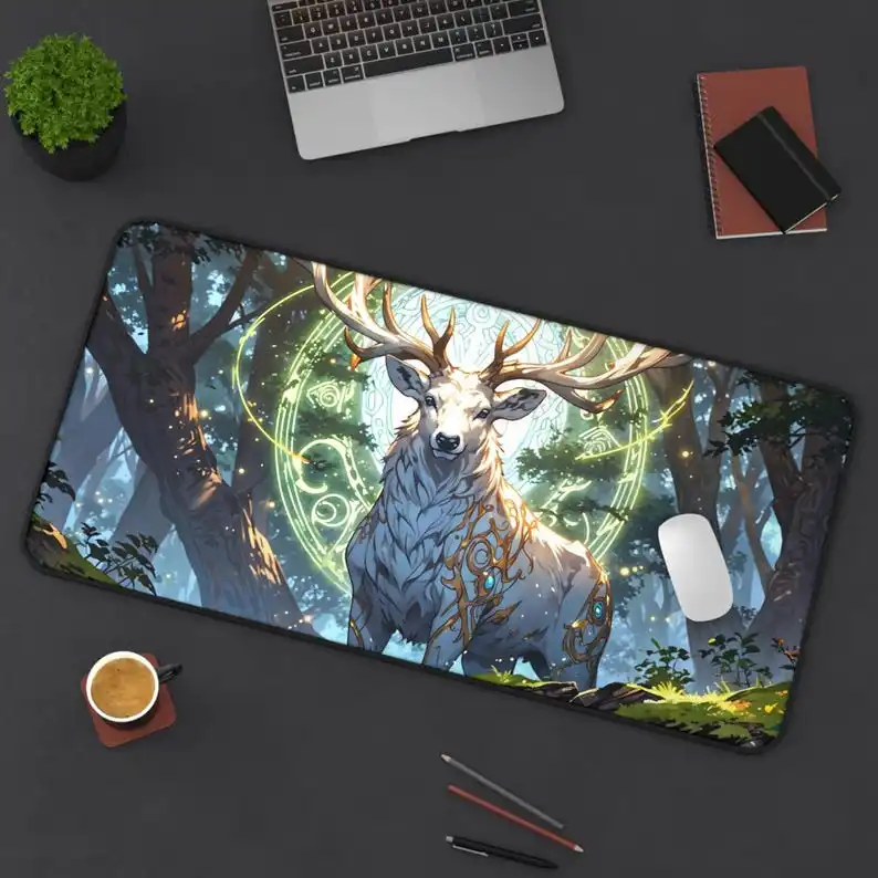 

XXL Fantasy Forest Desk Mat, Ancient Buck Mouse Pad, Serenity Playmat, Gift for Boyfriend, Office Decoration Accessory Mats