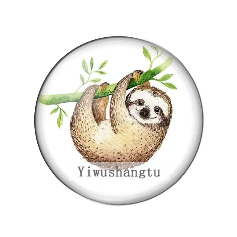 Cute sloth animal painting funny bradypod 12mm/20mm/25mm/30mm Round photo glass cabochon demo flat back Making findings