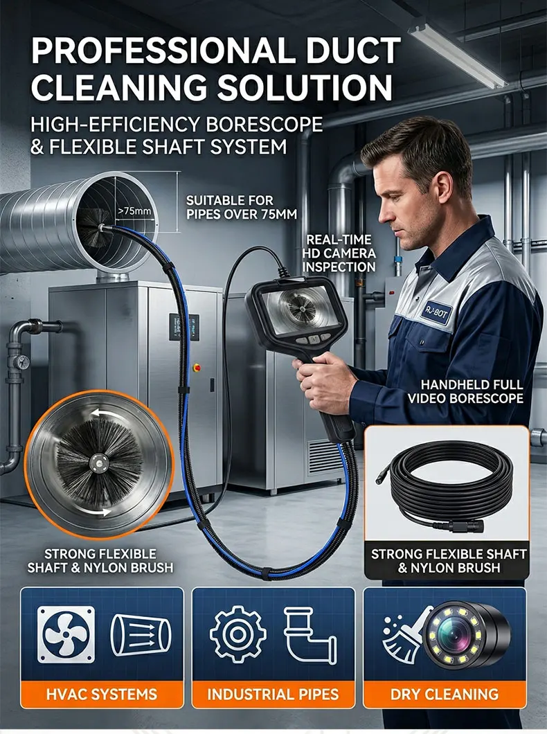K30 New Air Conditioning Duct Pipe Cleaning Machine Brush Vacuum  10m Shaft 1 Year Warranty Great Efficiency