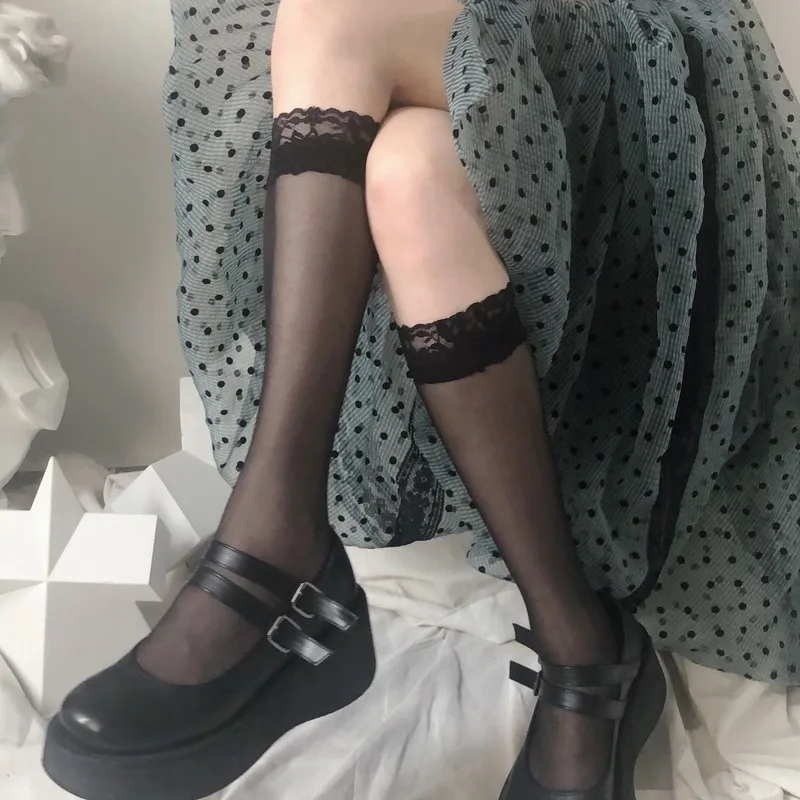 

Young Girl High Knee Socks Long Socks Sexy Lace Women Transparent High Elastic Stockings Kawaii Socks Fashion Trend Long Socks