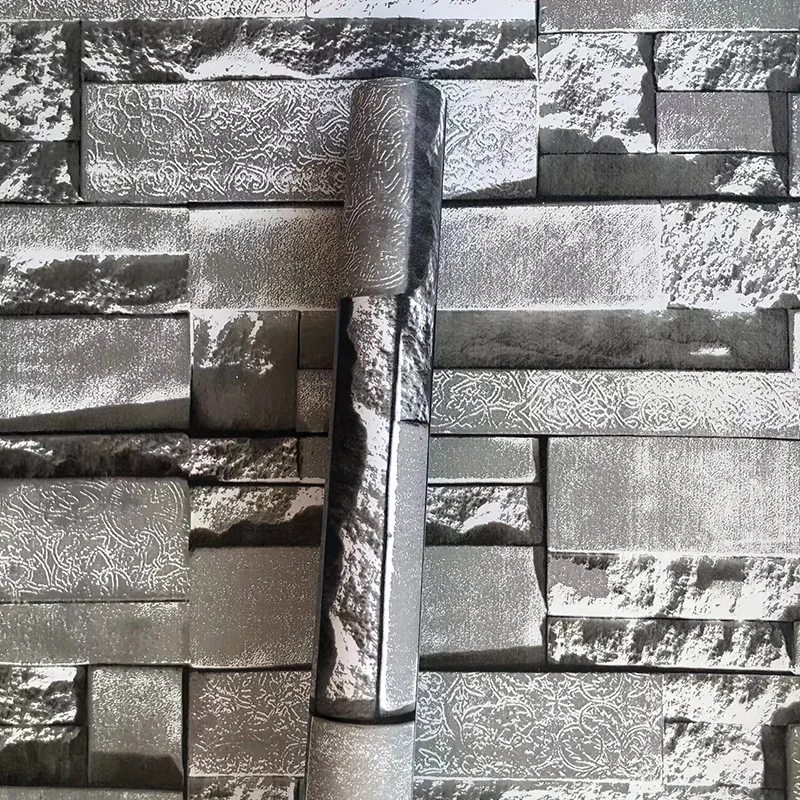 Ziegelstein-Tapete zum Abziehen und Aufkleben, graue Ziegelstein-Selbstklebende Tapete, Kunststein-Kontaktpapier, abnehmbar für Schlafzimmer