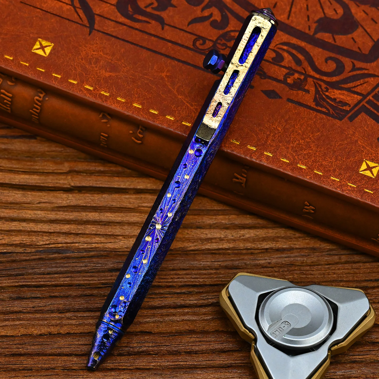 Titanium Alloy EDC Tactical Pen, Hand Carved Star Sky Limited Edition, Tungsten Tip Metal Neutral Signature Pen Decompression To