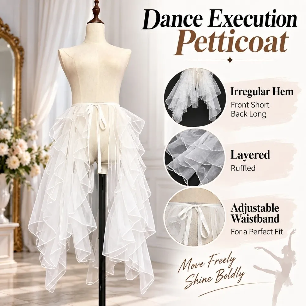 Irregular Hem Dance Execution Petticoat Front Short Back Long Lightweight Three-tiered Crinoline Ruffled Lace Trailing Skirt