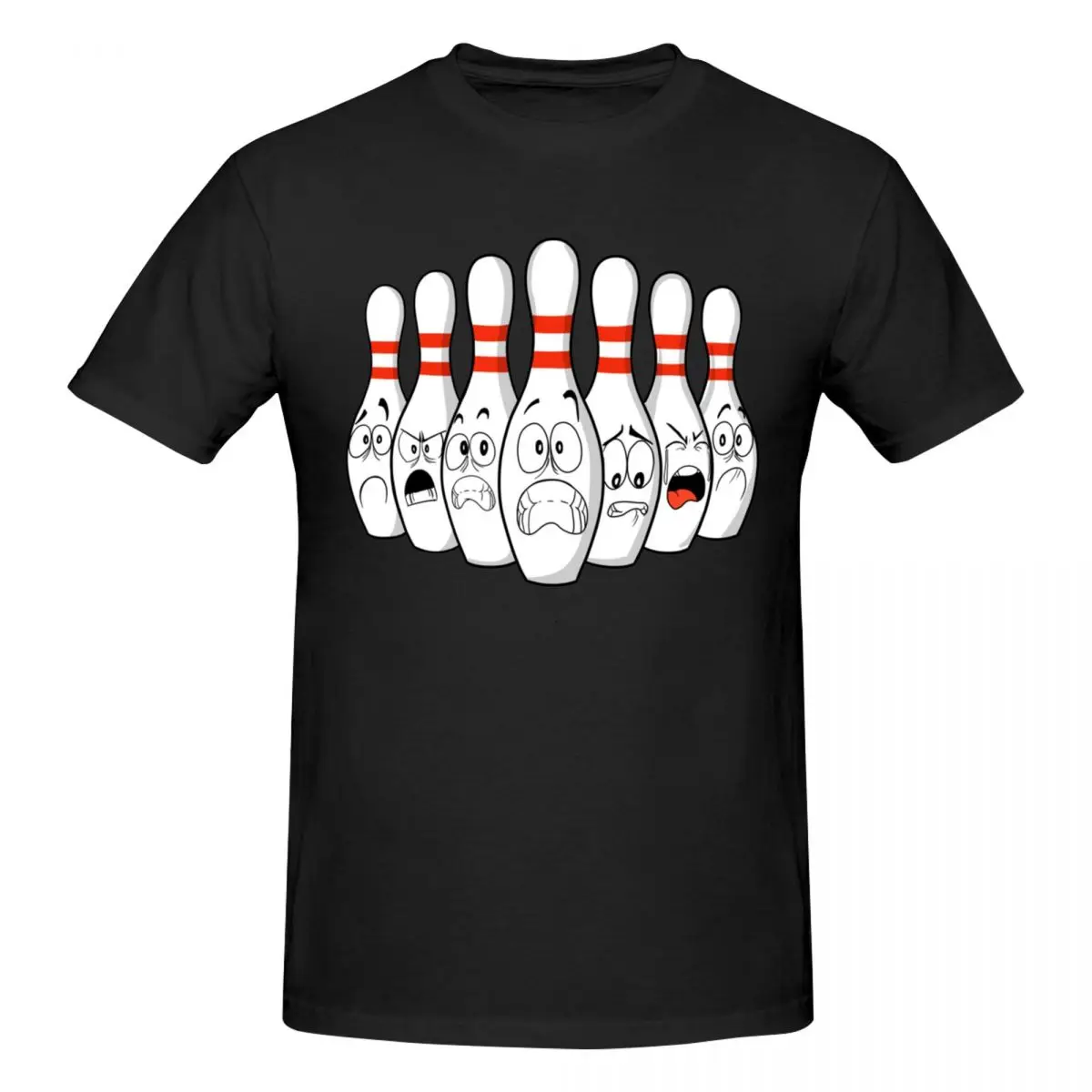 Men Cartoon Bowling Scared Bowling Funny T Shirt Streetwear Big Size Cotton Crewneck Sleeve Tshirt Men