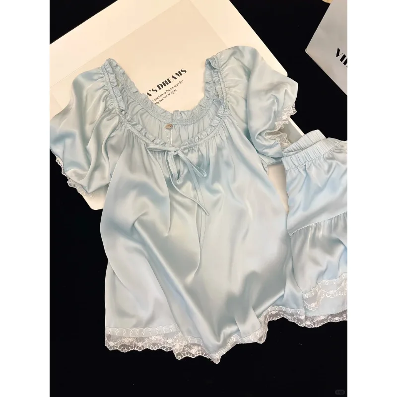 Ballet Style 2026 Gentle Pure Desire Ice Silk Splicing Pajamas Women's Summer New Set Cool Loungewear Two-piece Set