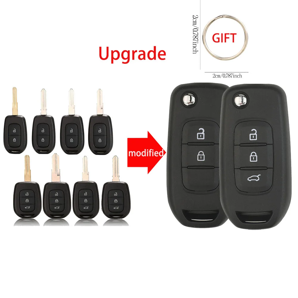 jingyuqin Geschenk-Fernbedienung, modifizierter Autoschlüssel für Renault Sandero, Dacia Logan, Lodgy, Dokker, Duster, Flid, Klappschlüsselgehäuse, 2/3 Tasten – Detail 1