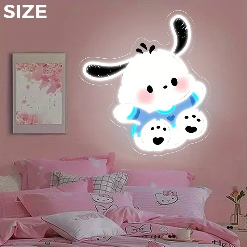 

​ ​ Неоновая вывеска Sanrio Pochacco, аниме-неоновая подсветка с регулировкой яркости, питание от USB, для спальни, парка развлечений, детской комнаты, магазина, декора стен, подарок