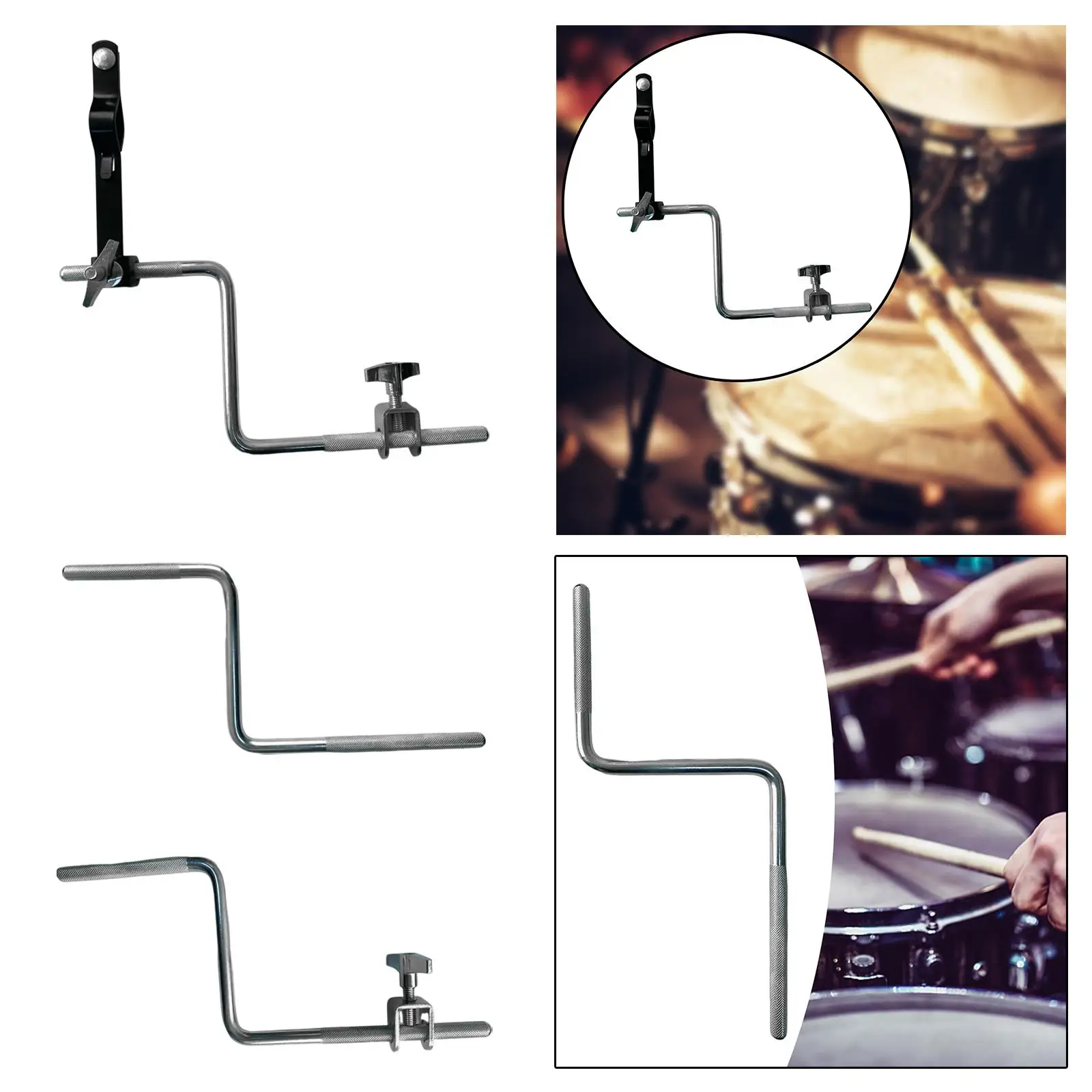 Stainless Steel Z Shaped Rod Bass Drum Arm Holder Cowbell Clamp Bracket Drum Mount Hardware for Drum Set