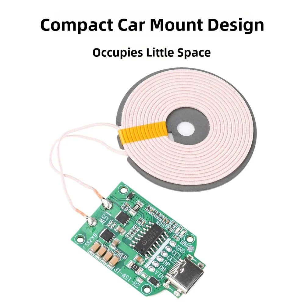 15W Wireless Charging Module Designed for Automotive Environments with Digital Display and 5V 9V 12V Input Support