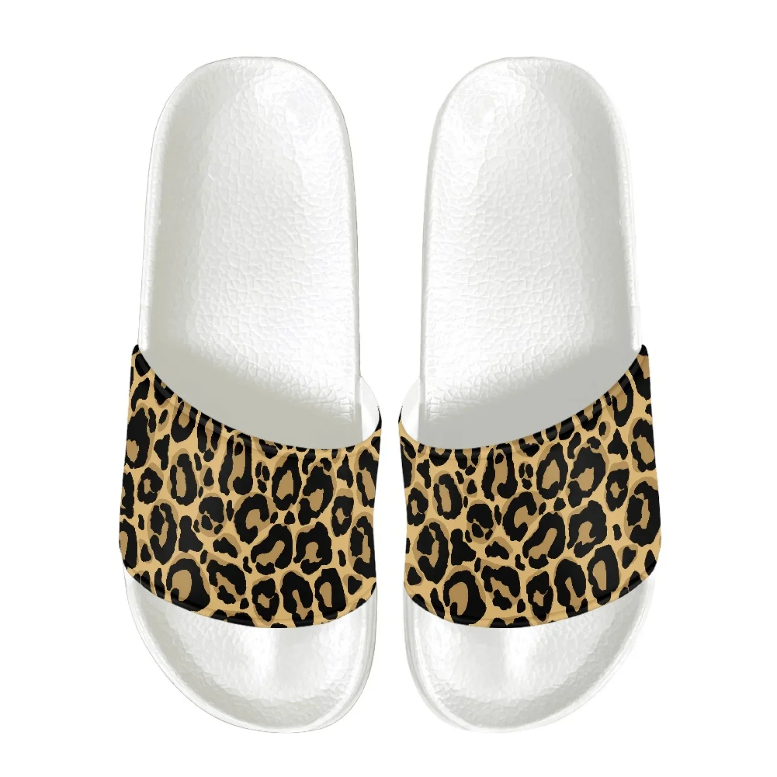 Lightweight Women Leopard Print Beach Slippers Indoor Casual Flat Shoes EVA Sole Anti-Slip Design Comfort Breathable PU Upper