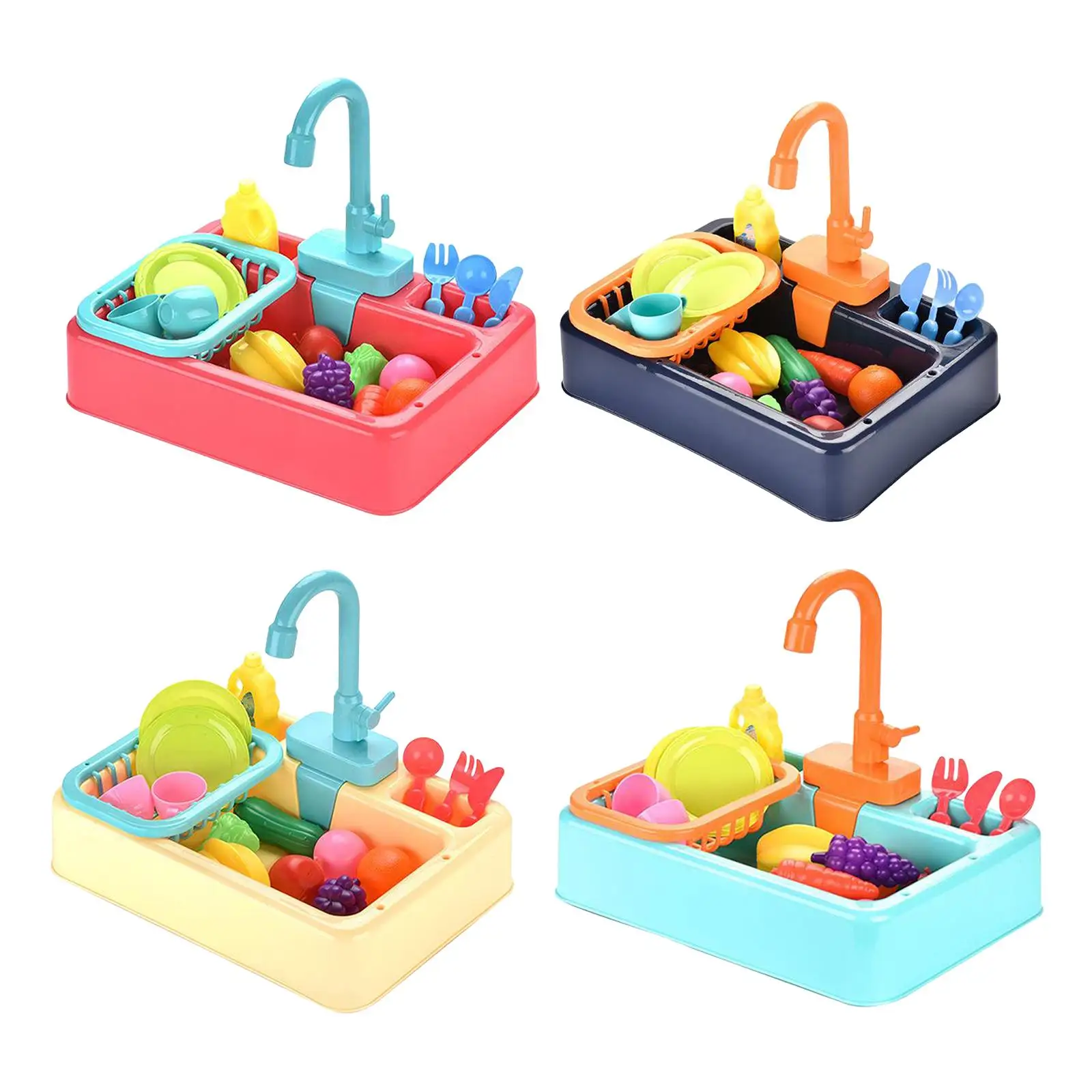 Pretend Kitchen Sink Toy Set Cut Vegetables Game with Simulated Water Tap