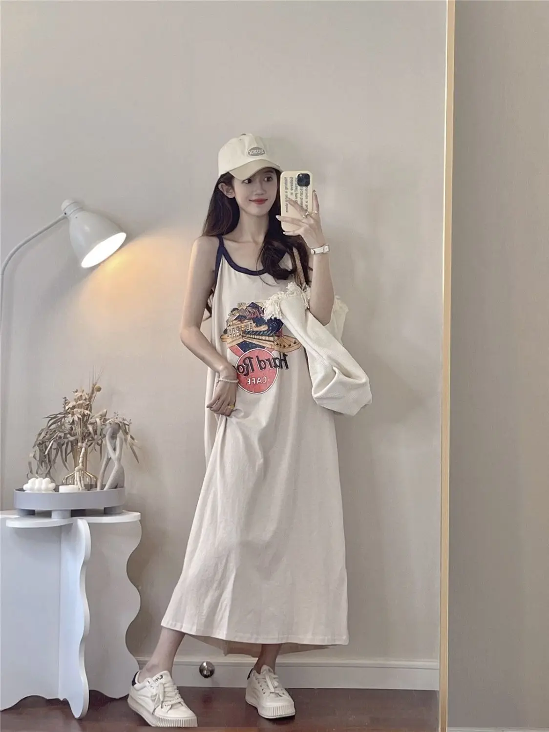 Hong Kong taste casual holiday sleeveless halter dress  summer homewear  Women Nightdress  Cartoon Nightgowns Casual Sleepwear