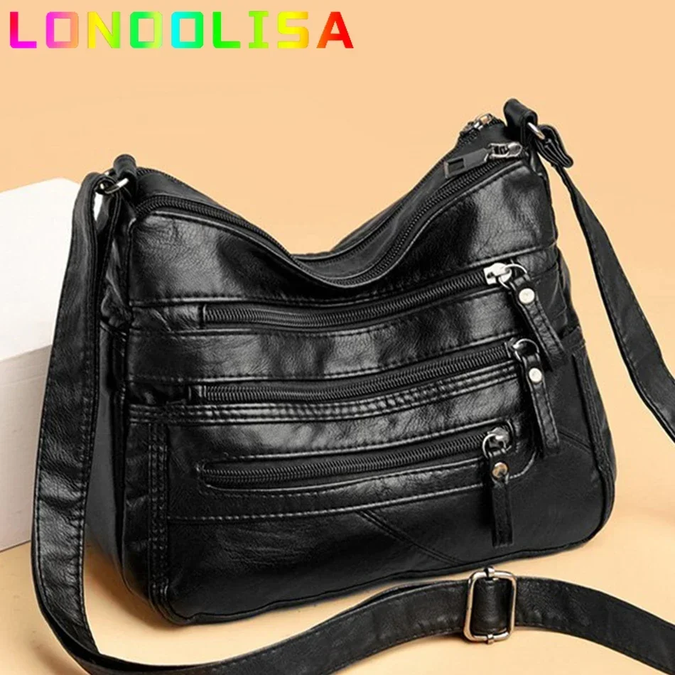 Fashion Solid Crossbody Bag Casual Women PU Shopping Street Shoulder Sac Large Capacity Multi-zipper Mother Top-handle Handbags