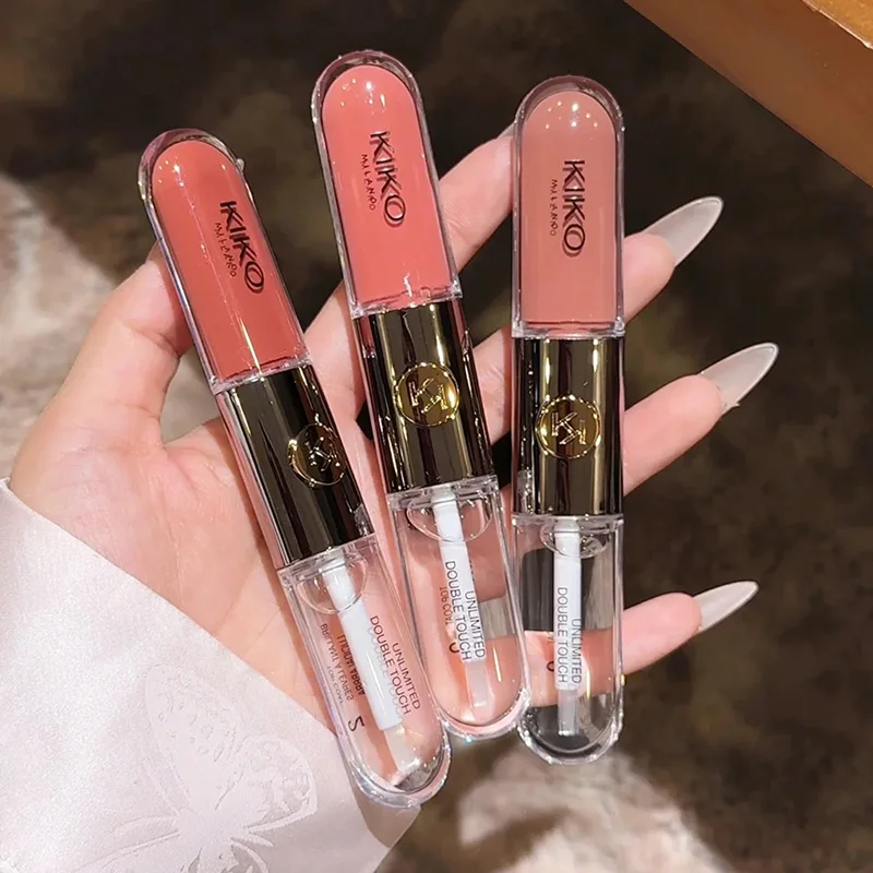 New Kiko Double Headed Lipstick Transparent Mirror Lip Gloss 3D Mirror Lip Glaze Nourishing Glossy Full Lips Not Fading Makeup