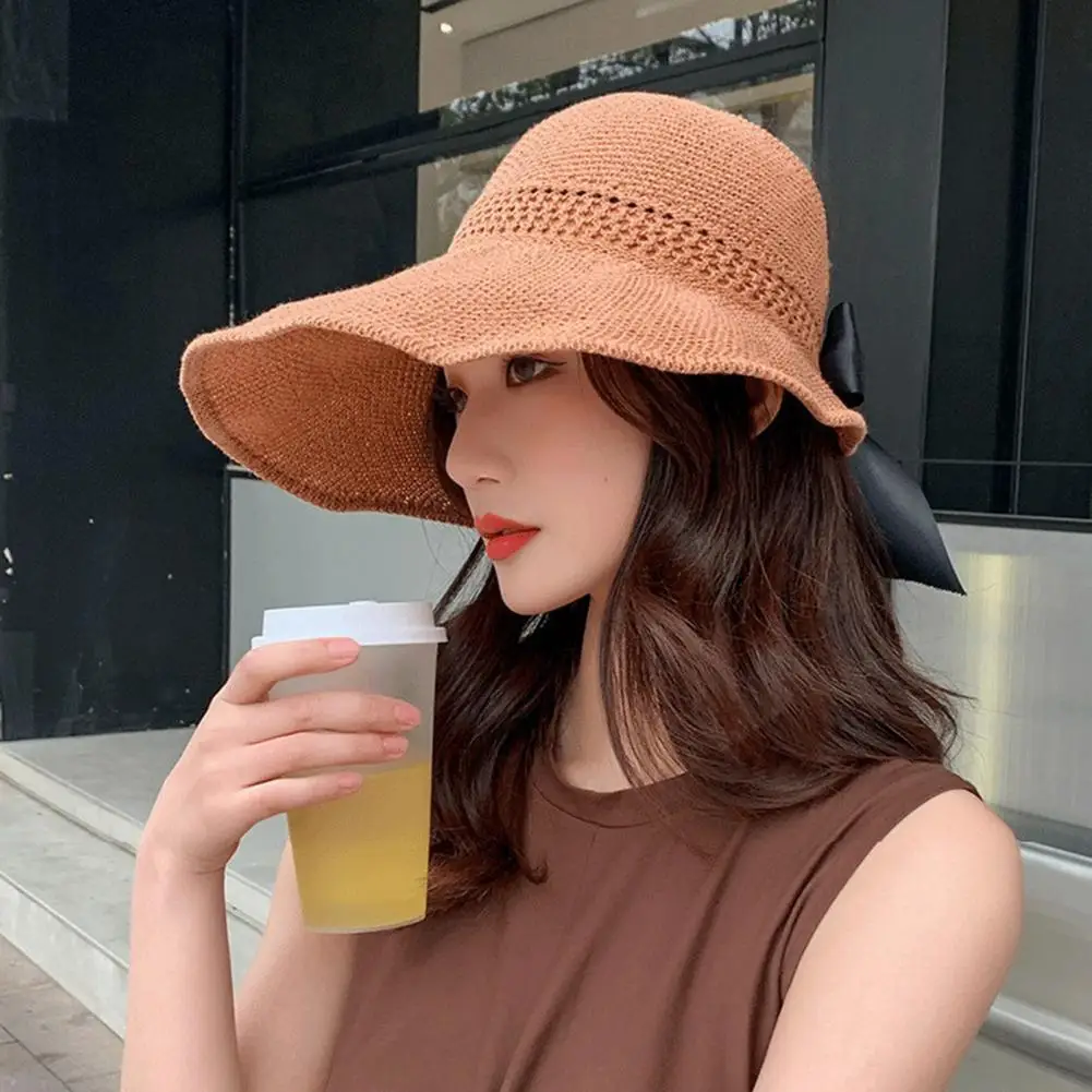 Summer 2024 Women Sun Hat Wide Brim Empty Top Hat Foldable Beach Caps Outdoor Travel Sun Hat