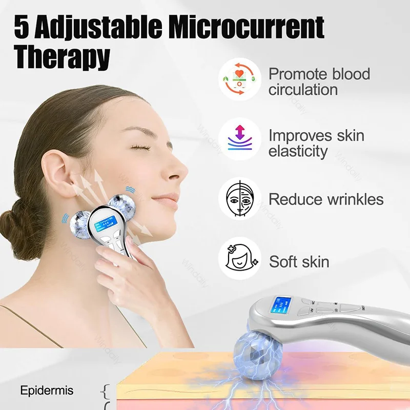 New 4D Microcurrent Face Massager Roller V Face Facial Lifting Device EMS Vibration Pulse Massage Y Shape Beauty Skin Care Tool