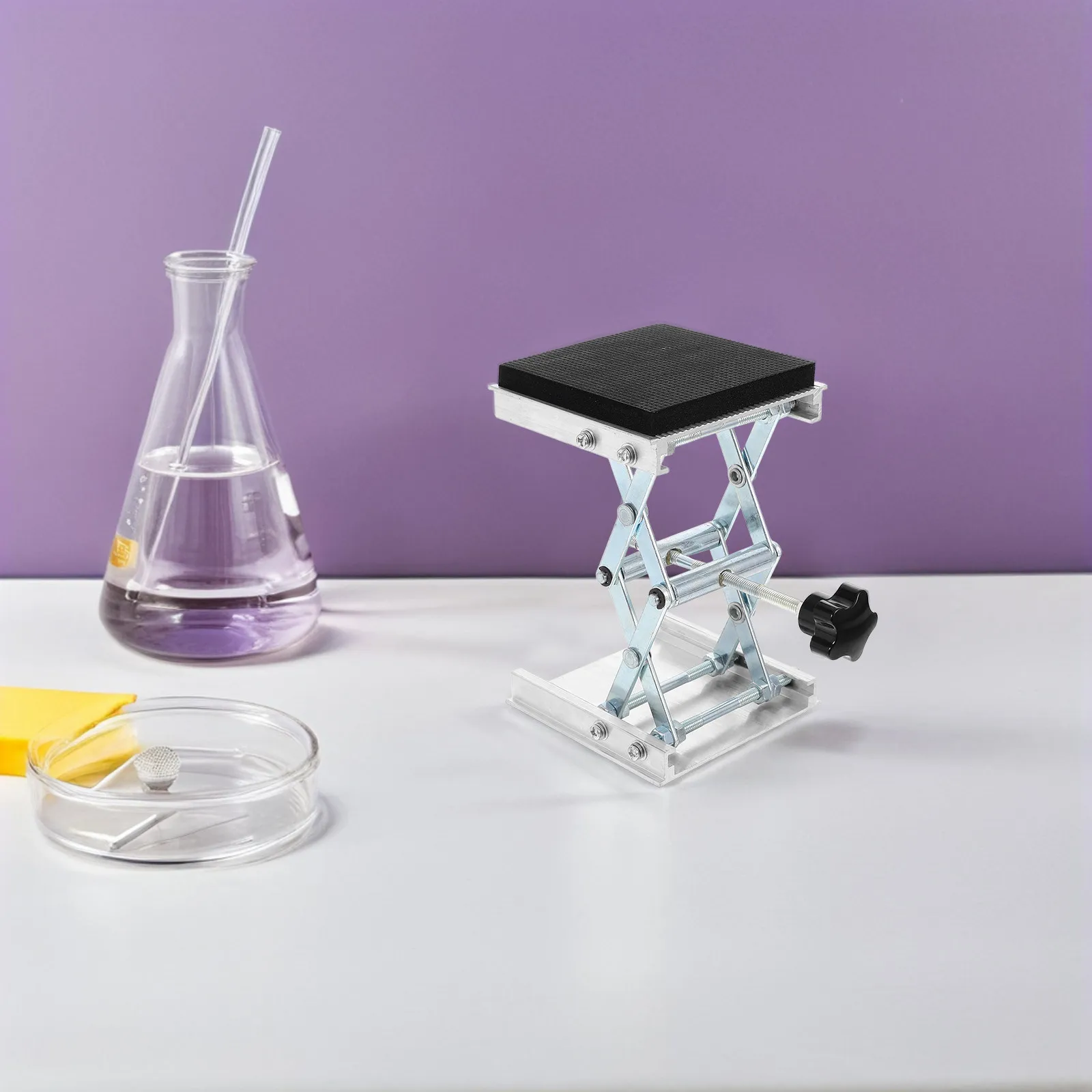 Laboratory Scissor Lift Table 4X4 Inch Stainless Steel Platform 60-155Mm Height 5Kg Load For Lab Equipment Lifting Support Rack view 2