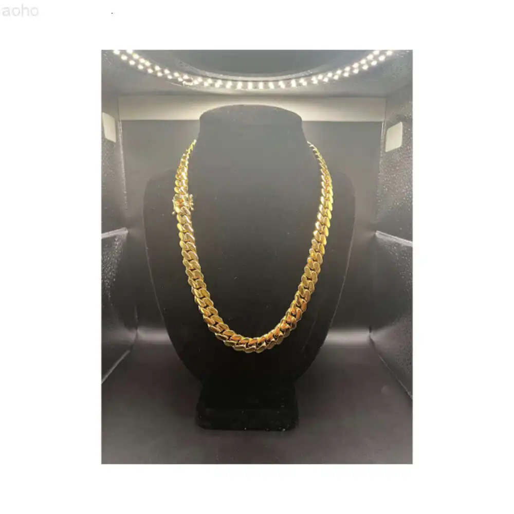 

12mm Miami Cuban Link Chain Heavyweight- Stainless Steel with 18k Gold Plating - Unisex Hip Hop Cuban Necklacebrass