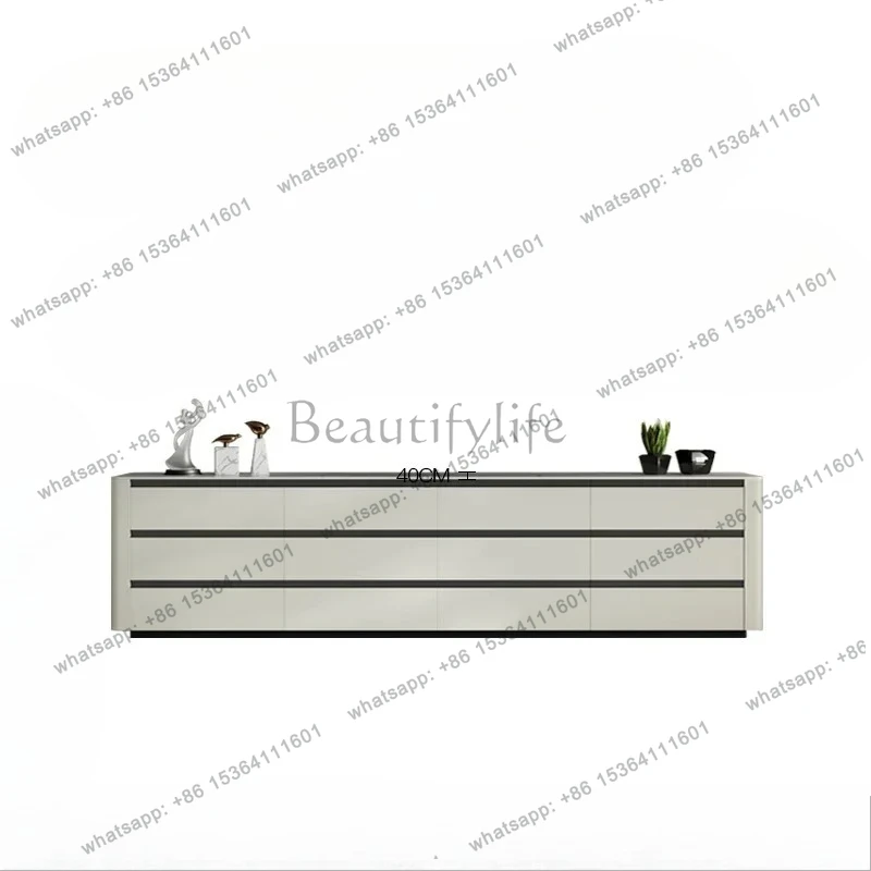 

Modern simple TV cabinet household living room solid wood rock slab saddle leather, small apartment floor locker