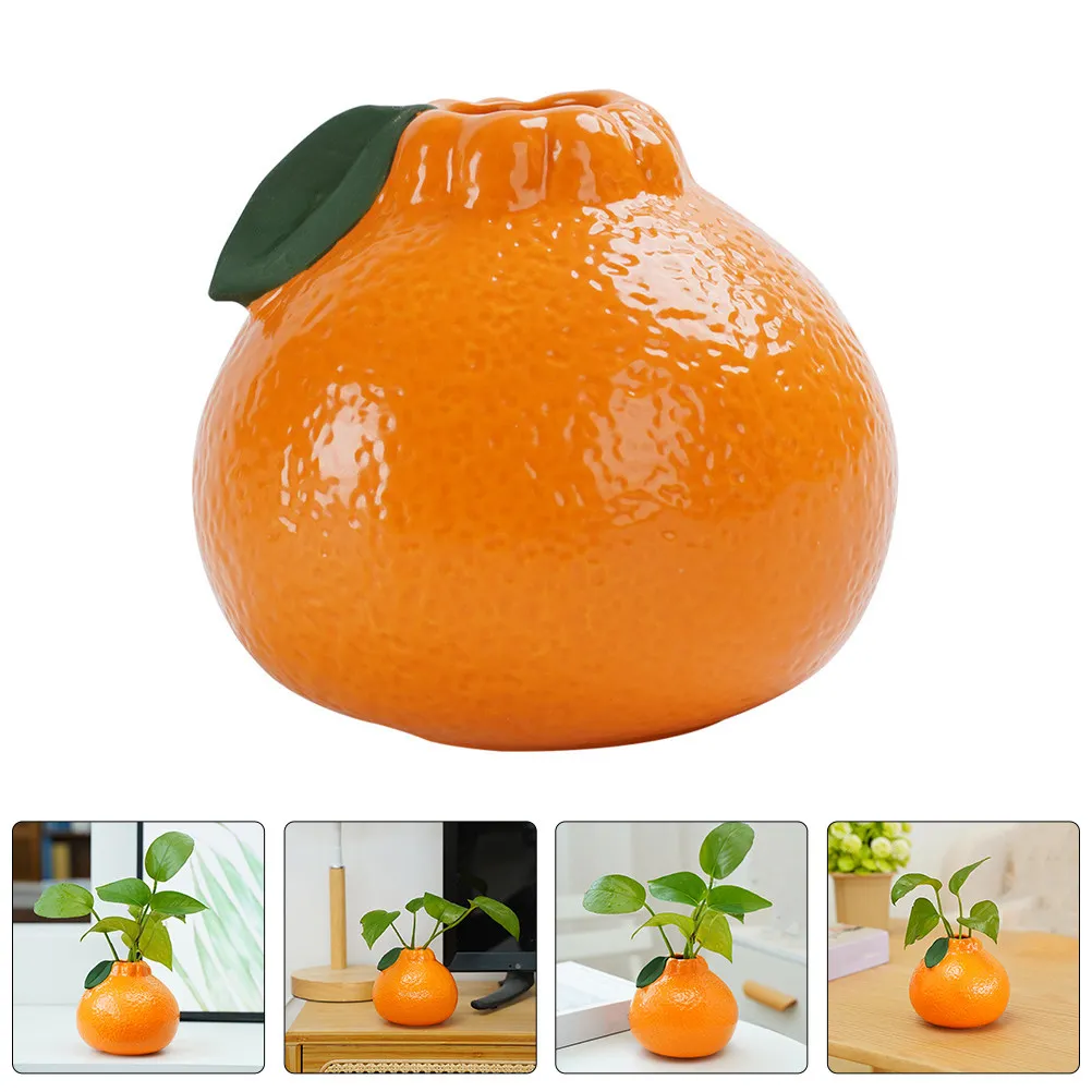 Artisan Ceramic Vase Inspired by Orange Shape Modern Decorative Vase for Floral Arrangements Centerpieces Home Office Bookshelf