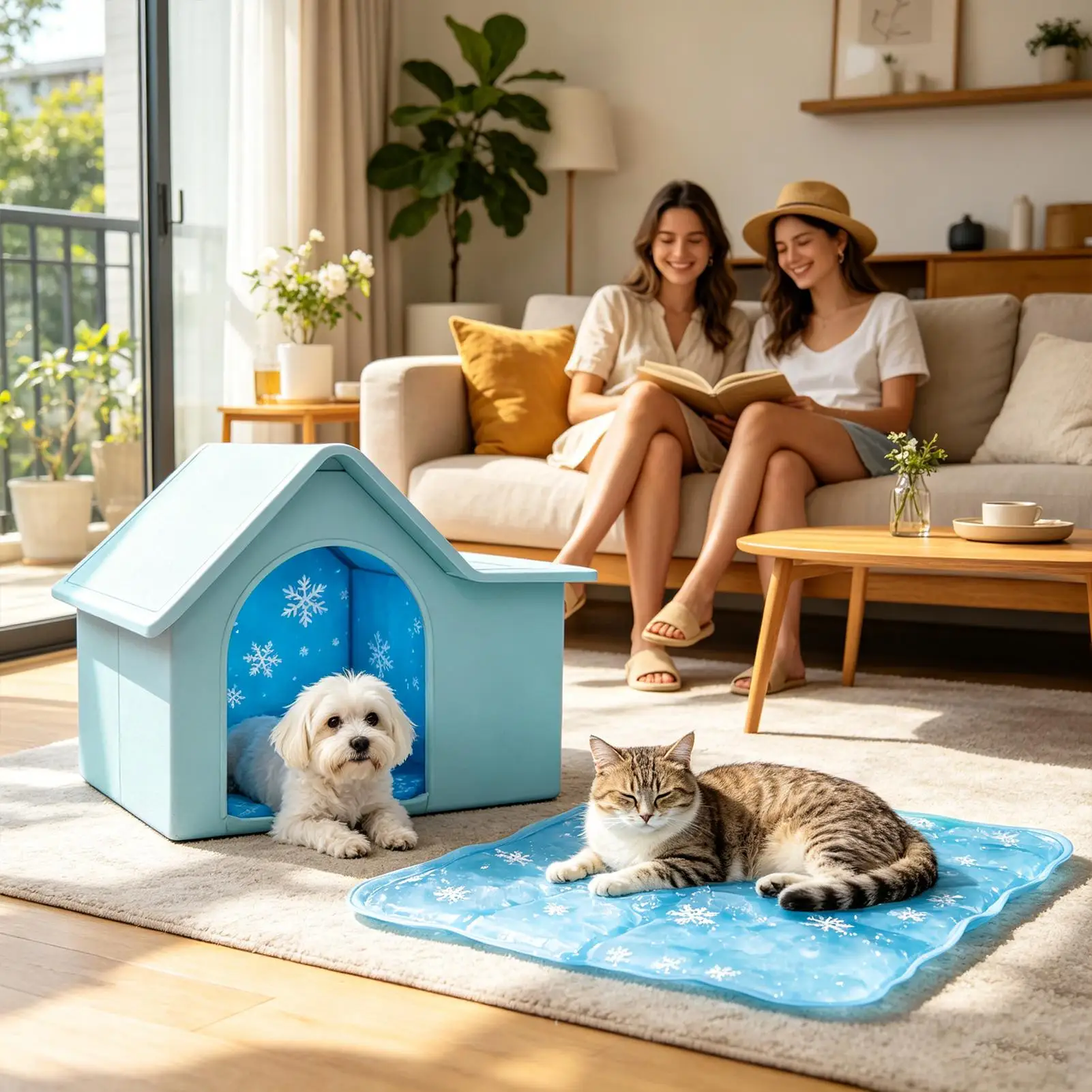 Cooling Cat House for Summer Semi-Enclosed Ice Pet Cave Summer Cat House with 3 Ice Boxes for Outdoor Garden Backyard Patio Lawn view 2