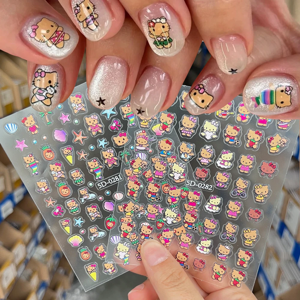 1 قطعة 5D دباغة مرحبا كيتي مسمار ملصقات هاواي عطلة مرحبا كيتي مسمار الشارات للنساء Pochacco Kuromi مانيكير الإكسسوارات